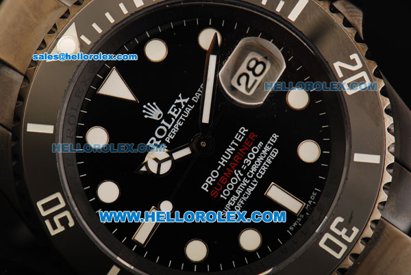 Rolex Submariner Pro-Hunter Swiss ETA 2836 Automatic Movement PVD Case and Strap with Black Dial and White Markers - Click Image to Close